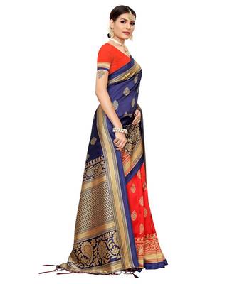 Blue  printed Art Silk saree with blouse 5