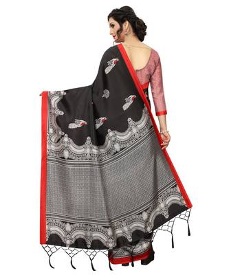 Black printed Art Silk saree with blouse 2