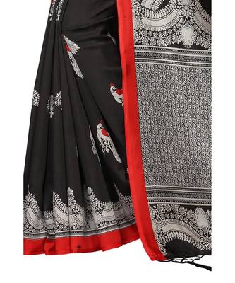 Black printed Art Silk saree with blouse 4