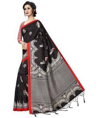 Black printed Art Silk saree with blouse 5