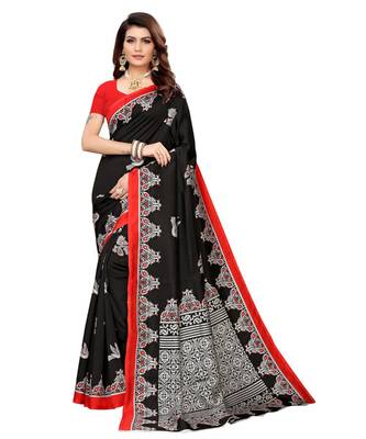 Black printed Art Silk saree with blouse 1