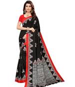 Black printed Art Silk saree with blouse