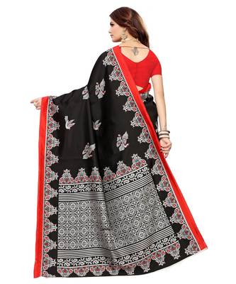 Black printed Art Silk saree with blouse 2