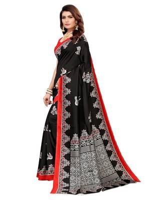 Black printed Art Silk saree with blouse 4