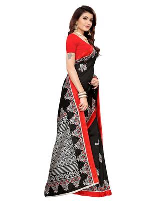 Black printed Art Silk saree with blouse 5