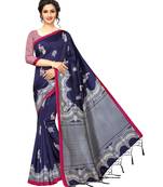 blue printed Art Silk saree with blouse