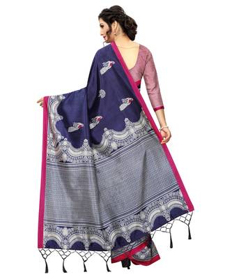 blue printed Art Silk saree with blouse 2