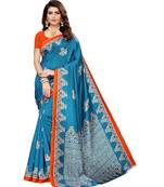 Blue printed Art Silk saree with blouse