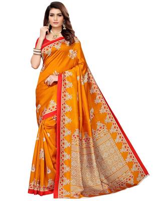 Mustard printed Art Silk saree with blouse 1