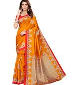 Mustard printed Art Silk saree with blouse