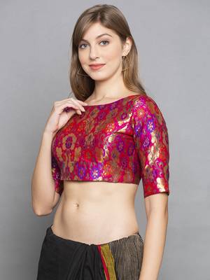 Rani Pink Brocade Saree Blouse 3