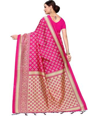 Pink  printed Art Silk saree with blouse 2