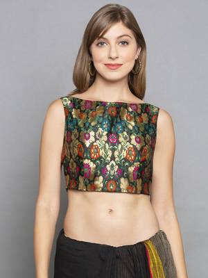 Black sleeveless Brocade Saree Blouse 2