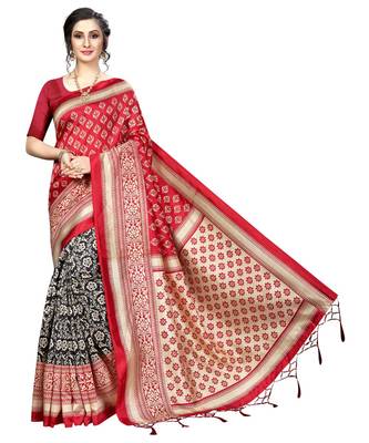 Red  printed Art Silk saree with blouse 1