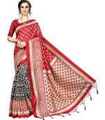 Red  printed Art Silk saree with blouse