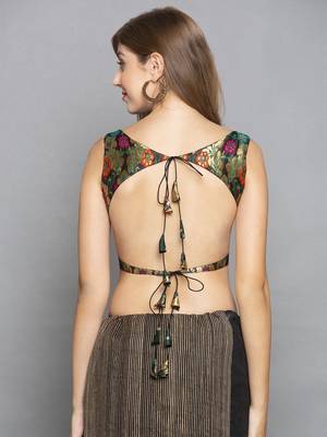 Black sleeveless Brocade Saree Blouse 3