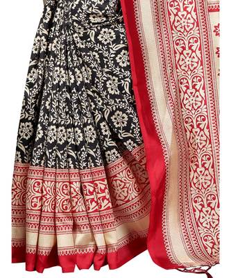 Red  printed Art Silk saree with blouse 4