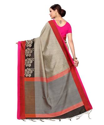 Beige  printed Art Silk saree with blouse 2