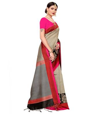 Beige  printed Art Silk saree with blouse 5