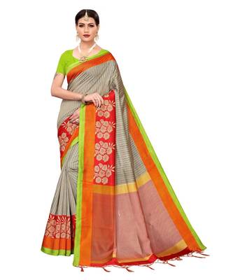 Beige  printed Art Silk saree with blouse 1
