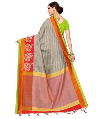 Beige  printed Art Silk saree with blouse 2
