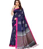 blue printed Art Silk saree with blouse