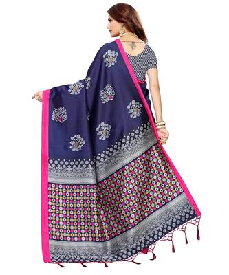 blue printed Art Silk saree with blouse 2