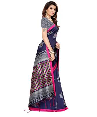 blue printed Art Silk saree with blouse 5