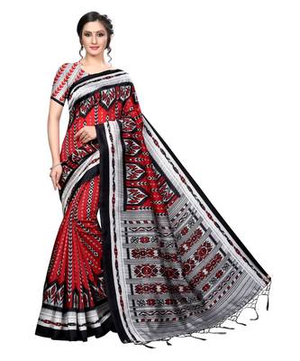 Red printed Art Silk saree with blouse 1