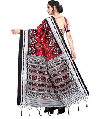 Red printed Art Silk saree with blouse 2