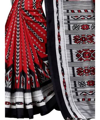 Red printed Art Silk saree with blouse 4