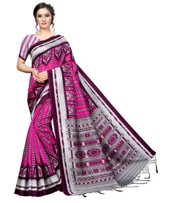 Pink printed Art Silk saree with blouse 1