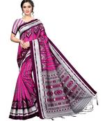 Pink printed Art Silk saree with blouse