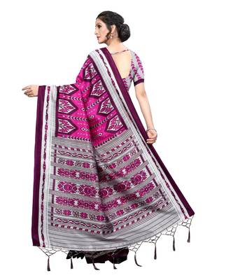 Pink printed Art Silk saree with blouse 2
