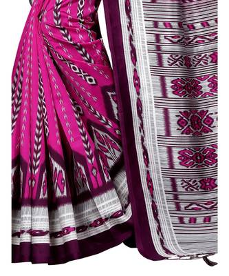 Pink printed Art Silk saree with blouse 4