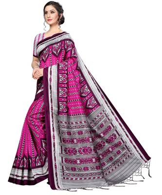 Pink printed Art Silk saree with blouse 5