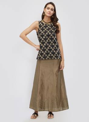 Mud Grey Chanderi Skirt 1