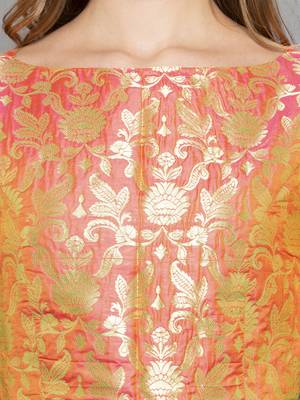 Brocade Pink Crop Top With Taffeta Yellow Flared Plazzo Set 5