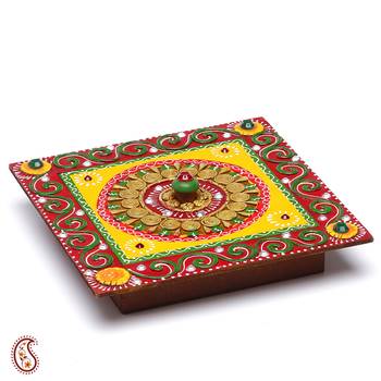 Multipurpose Handmade Wood And Clay Square Box 1