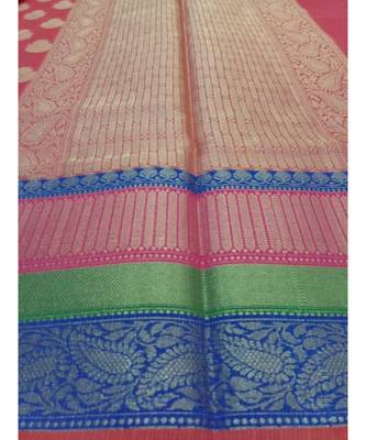 pink woven banarasi cotton saree with blouse 2