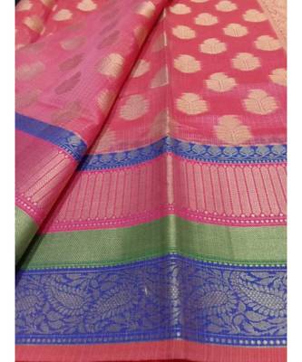 pink woven banarasi cotton saree with blouse 3