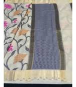 Cream woven banarasi cotton saree with blouse