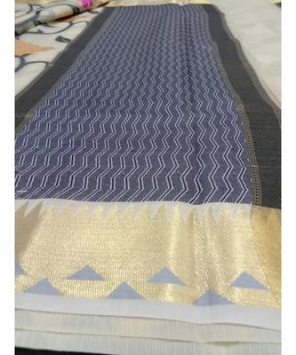 Cream woven banarasi cotton saree with blouse 2