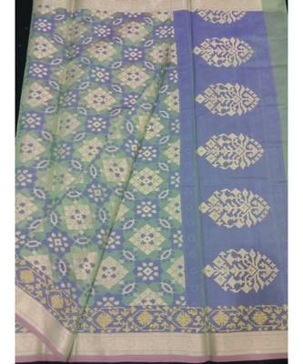 Green woven banarasi cotton saree with blouse 1