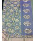 Green woven banarasi cotton saree with blouse
