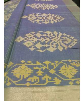 Green woven banarasi cotton saree with blouse 2
