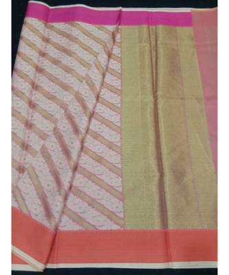 Peach woven banarasi cotton saree with blouse 1