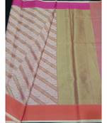 Peach woven banarasi cotton saree with blouse