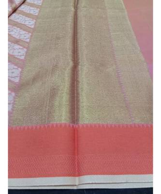 Peach woven banarasi cotton saree with blouse 2