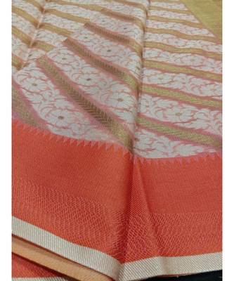 Peach woven banarasi cotton saree with blouse 3